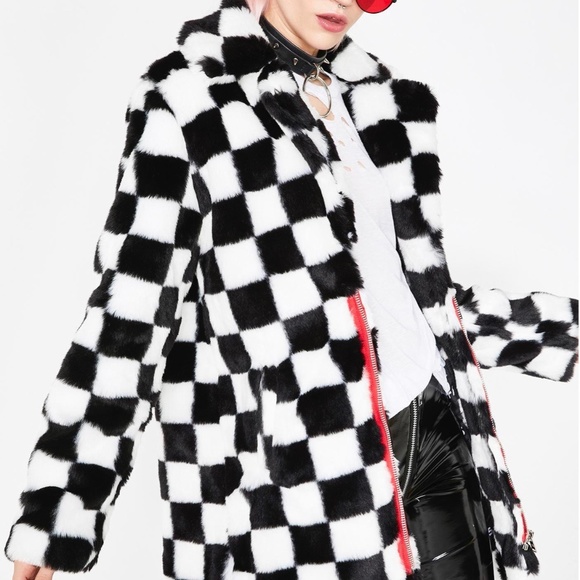 Dolls Kill Jackets & Blazers - Checkered faux fur jacket